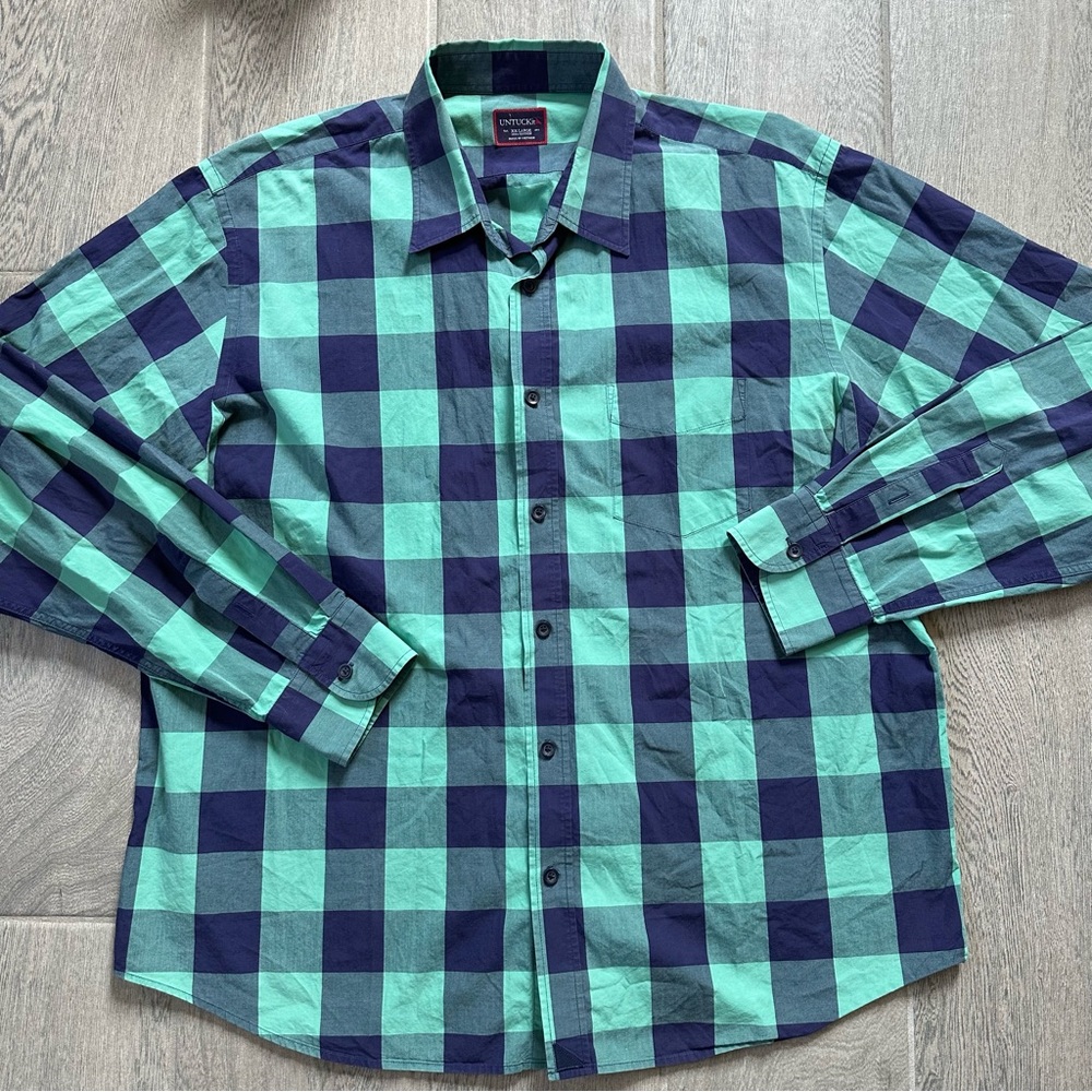 Untuckit Men's Button Down Shirt Long Sleeve XXL Green Plaid
